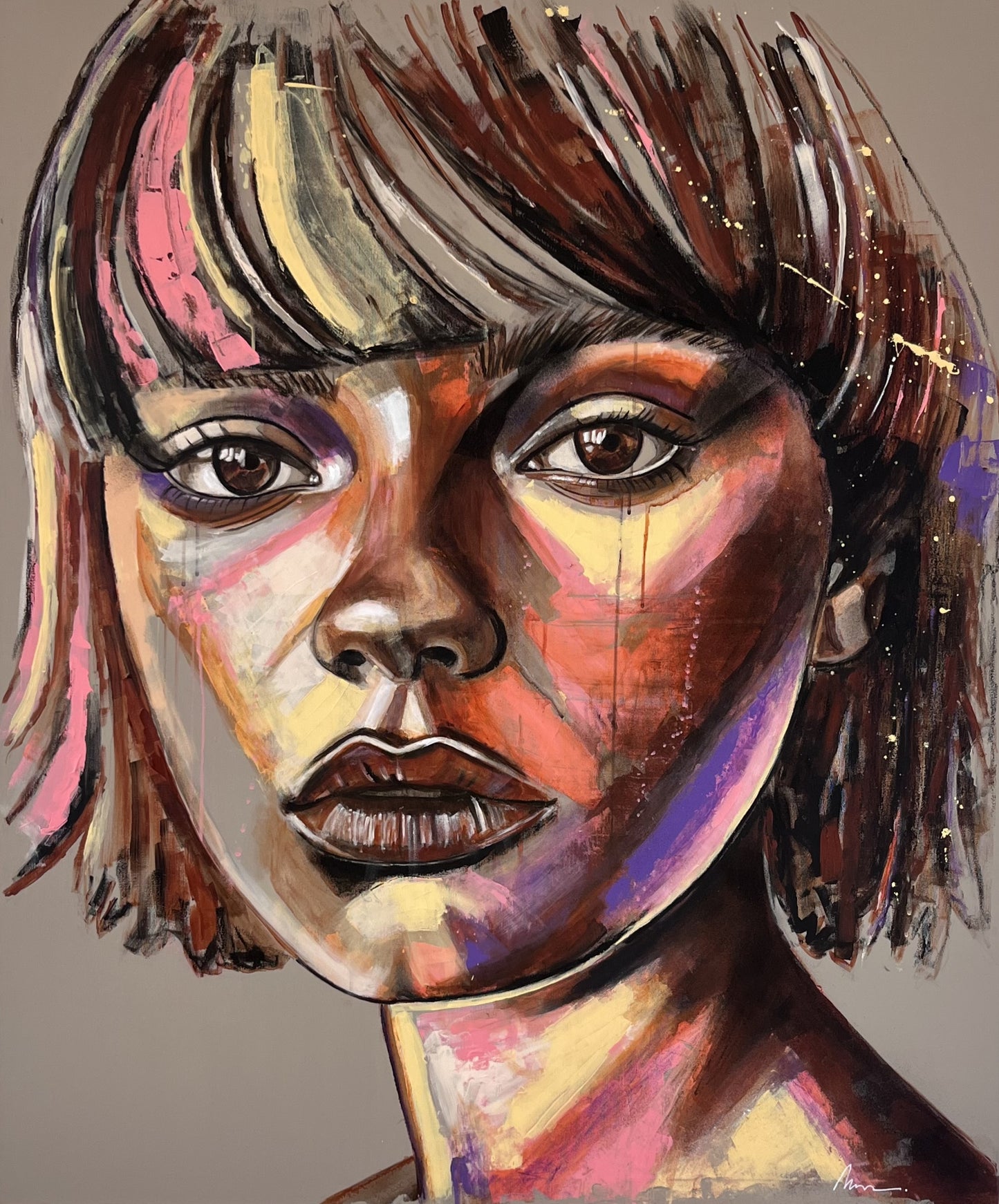 Mező Mariann: Lovefool (2026) – 120x100 cm-es eredeti kortárs akril, olaj és graffiti vegyes technika festmény, érzelmes női portré.